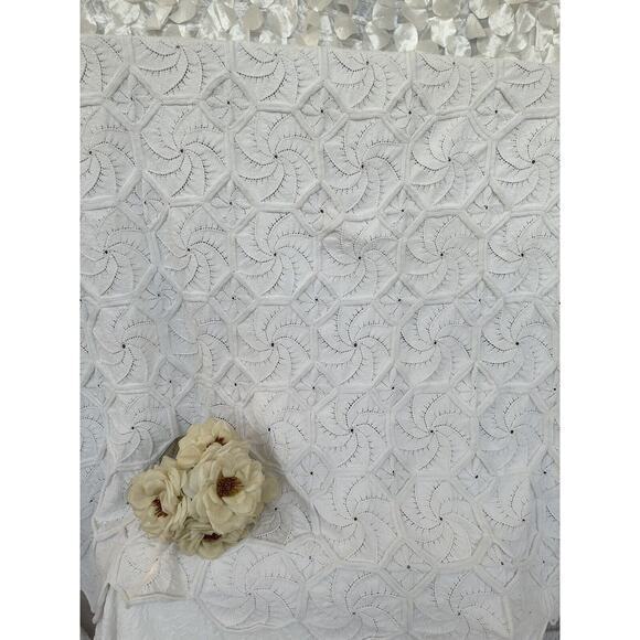 Handmade Other - Handmade Knit Cream 100% COTTON blanket Coastal Textured Boho Pinwheel